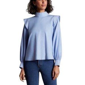 Everlane Shirt Women Blue The Wing Shoulder Mockneck Cotton Blouse NWOT